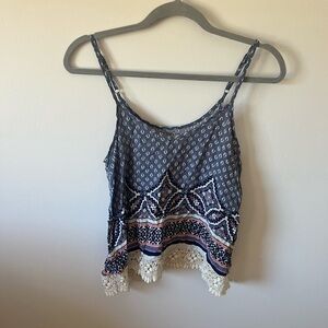 Abercrombie & Fitch Navy Patterned Camisole with Lace Trim